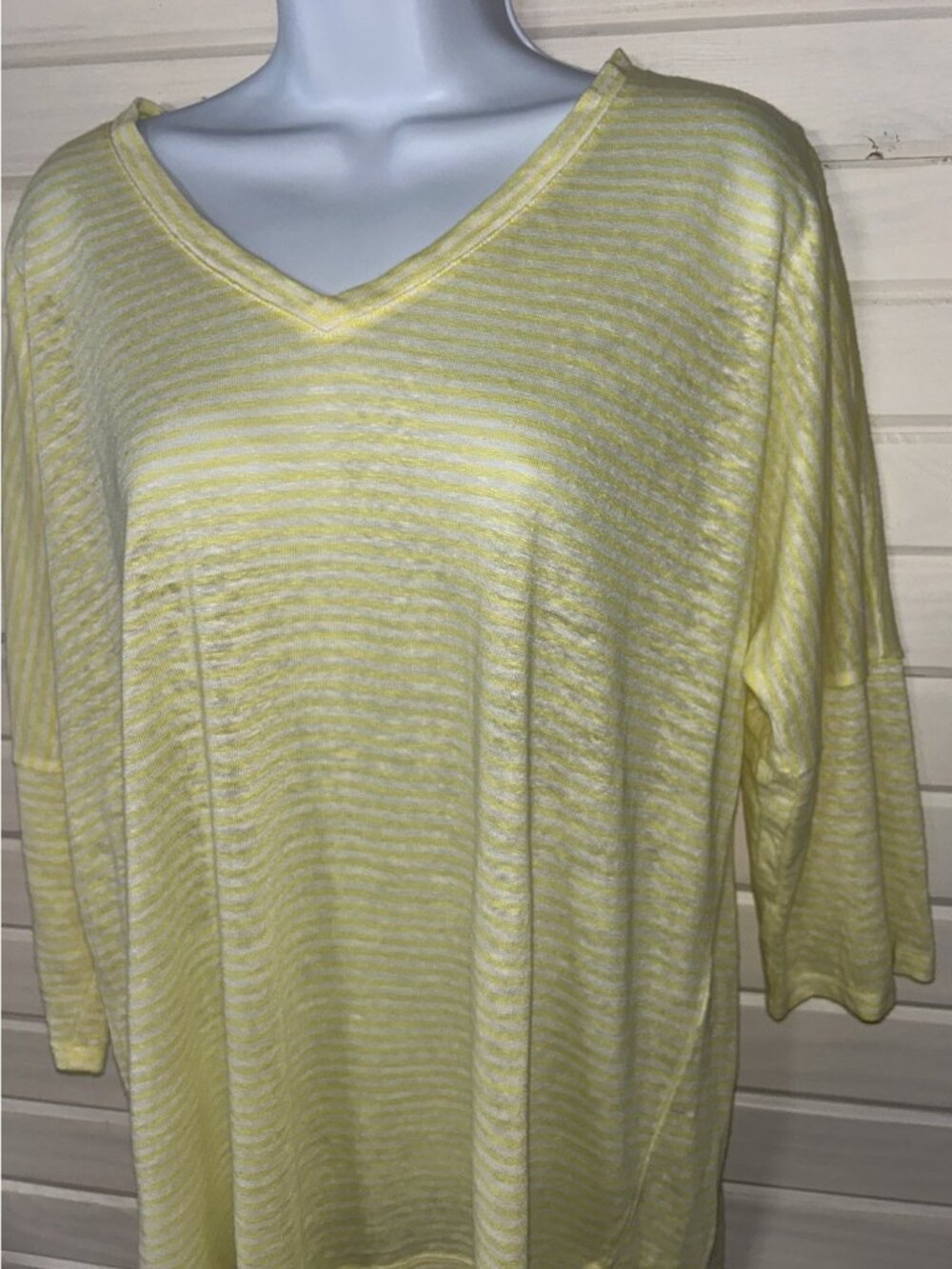 Chicos Sz 1 (MEDIUM) Yellow Linen Dolman Sleeve Top Tunic Slub Knit EUC
